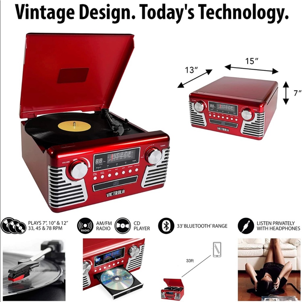 Victrola red record player - Picture 5 of 5